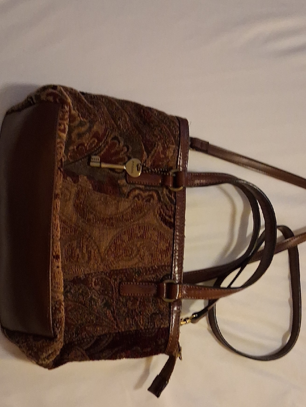Fossil Brown Paisley Handbag - Leather Trim